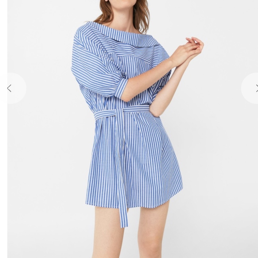 🌟NWOT🌟 Mango blue & white striped boat neck mini shirt dress
